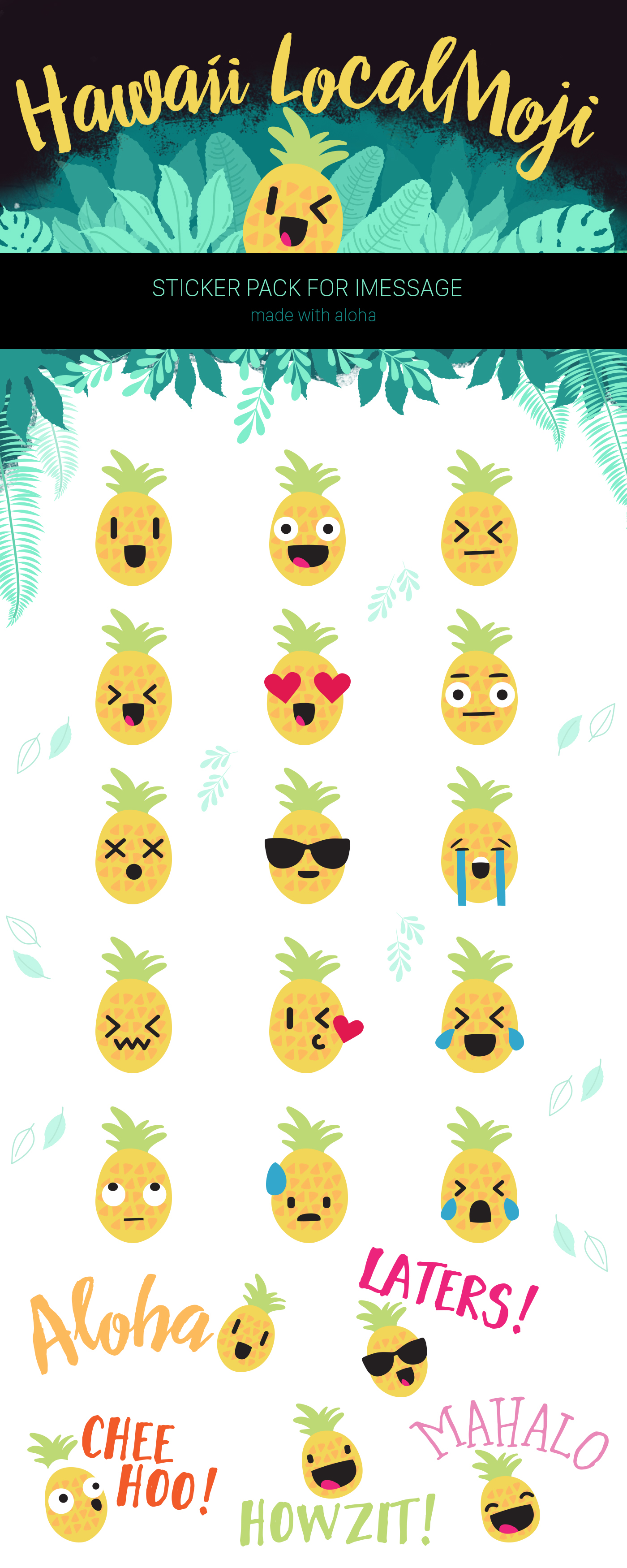 Emoji stickers ios apple app store Pineapple aloha HAWAII sticker imessage