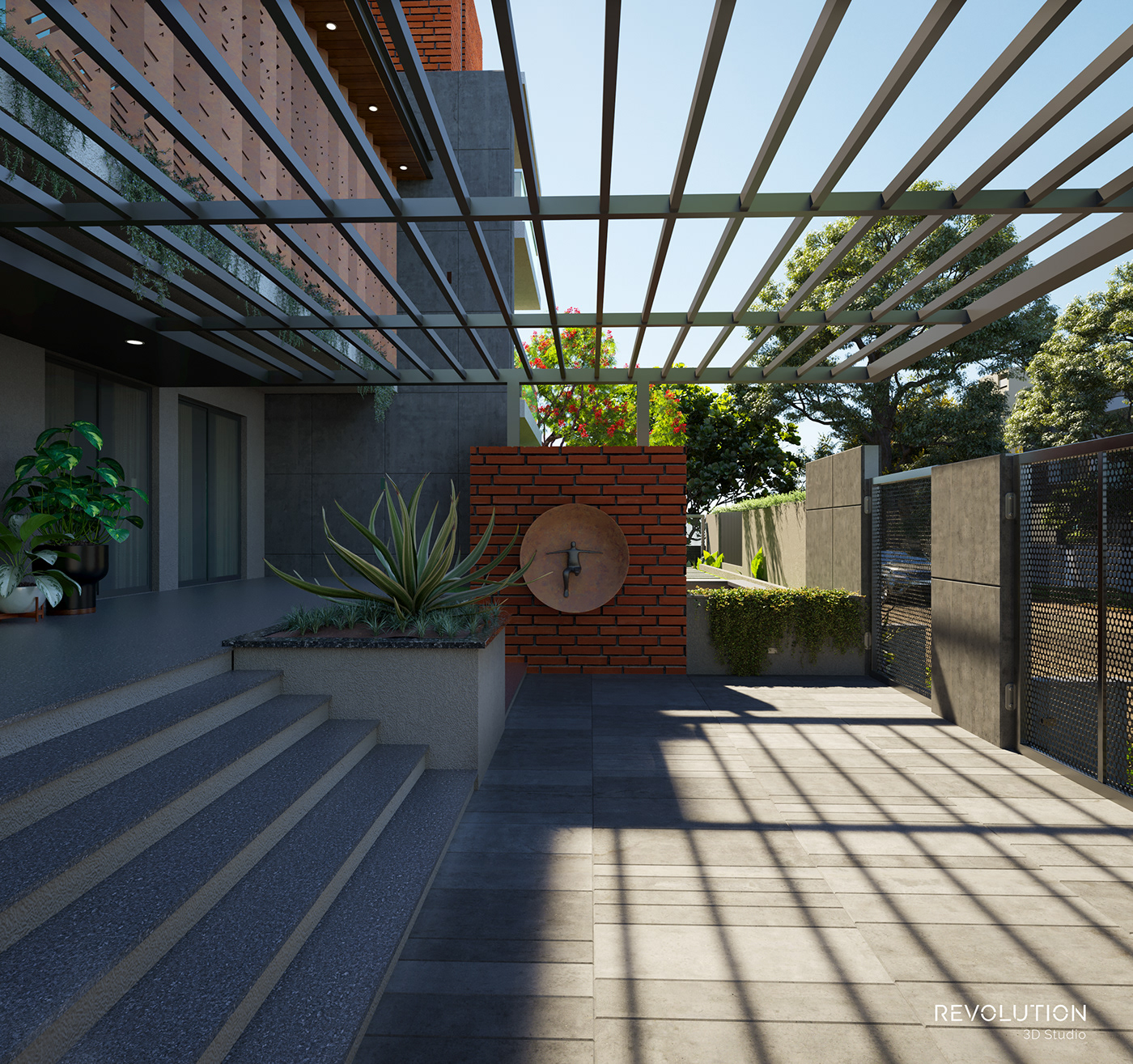 Outdoor Landscape architecture visualization 3ds max corona exterior day view house modern