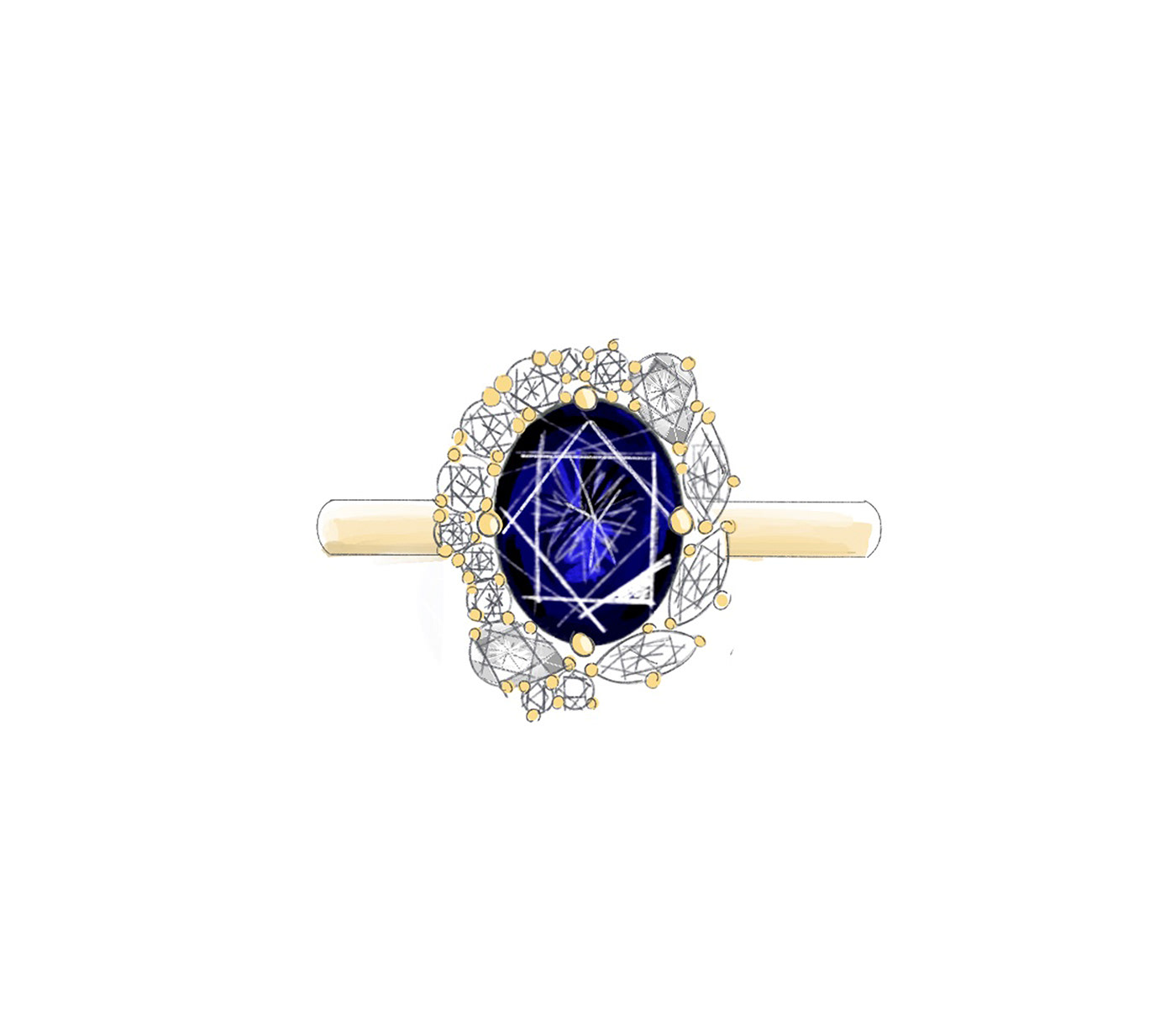 ILLUSTRATION  gemstone Procreate Jewelry Design  Sapphire diamond  ring