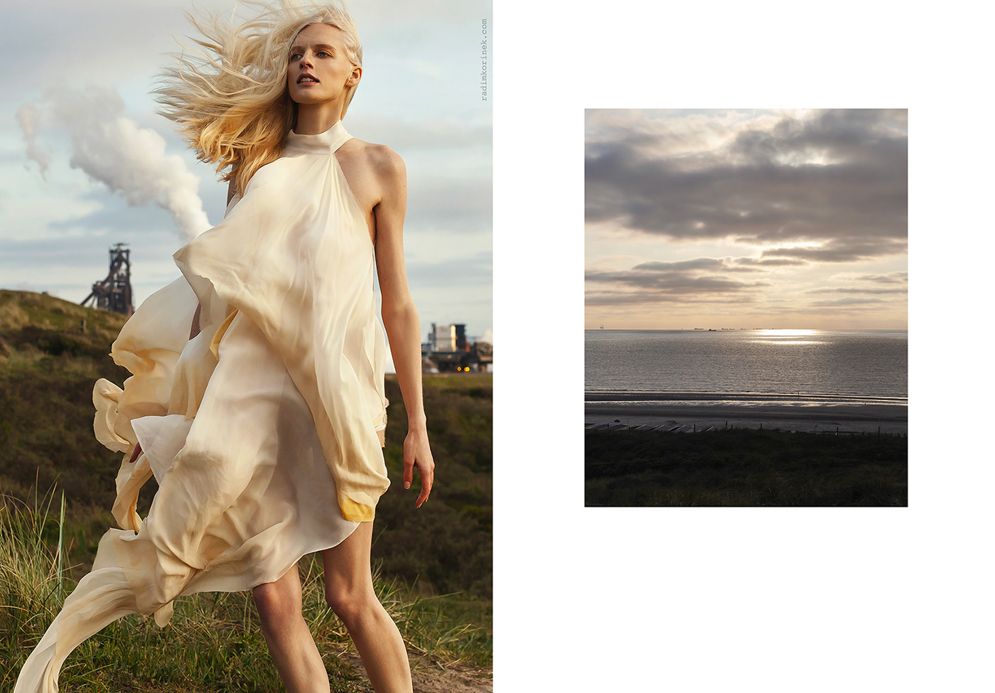 editorial fashin models sea Coast luxury fashiondesigner wind sunset sexy