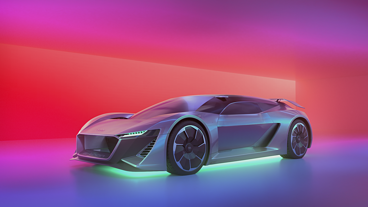 Audi e-tron pb18 Cyberpunk neon sci-fi city acid car render octane