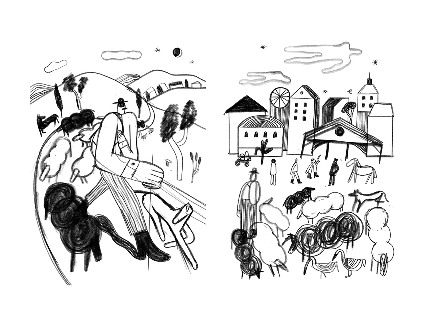 sheep magazine editorial Editorial Illustration ILLUSTRATION  england London history dogs Drover