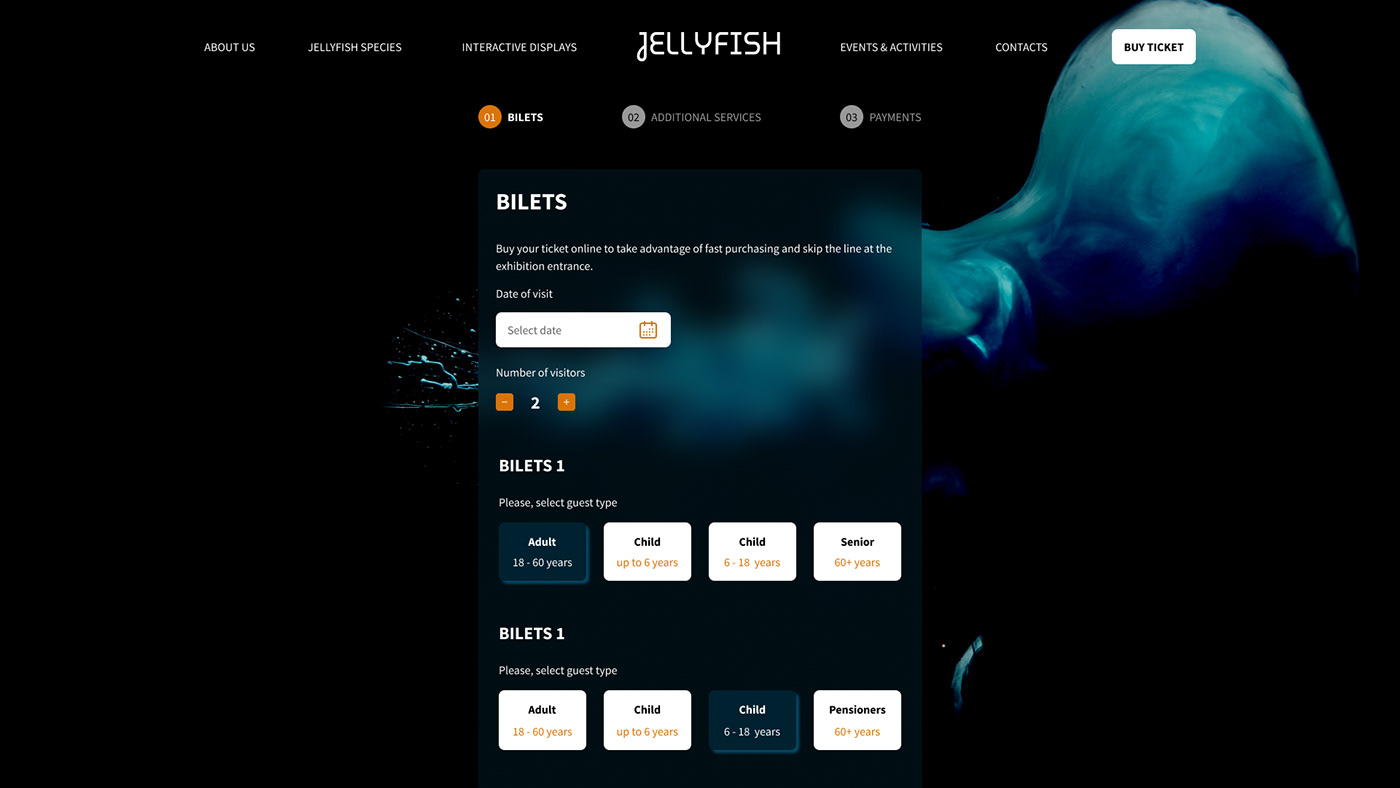 ui ux website design jelly fish UX design figma design Landind Page sea visualization modern aqurium jelyfish
