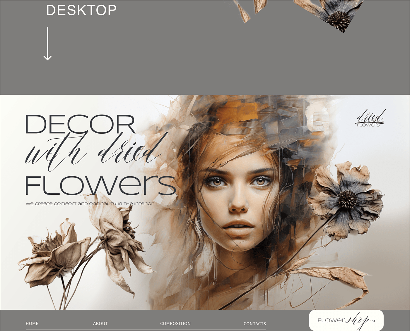 дизайн сайта landing page decor Web Design  neural network Dried Flowers декор лендинг lending