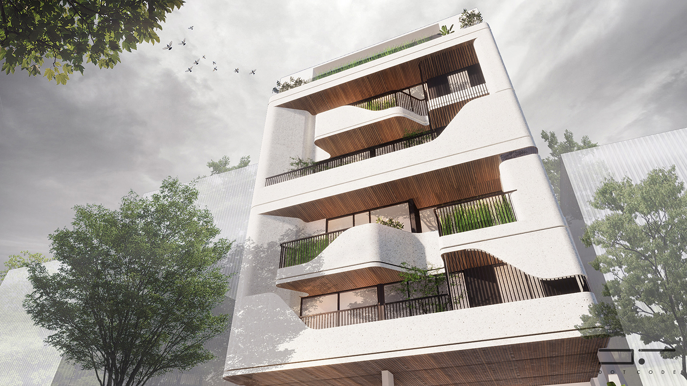 apartement architecture Elevation facade fluid India modern Render tectonicarchitecture visualization