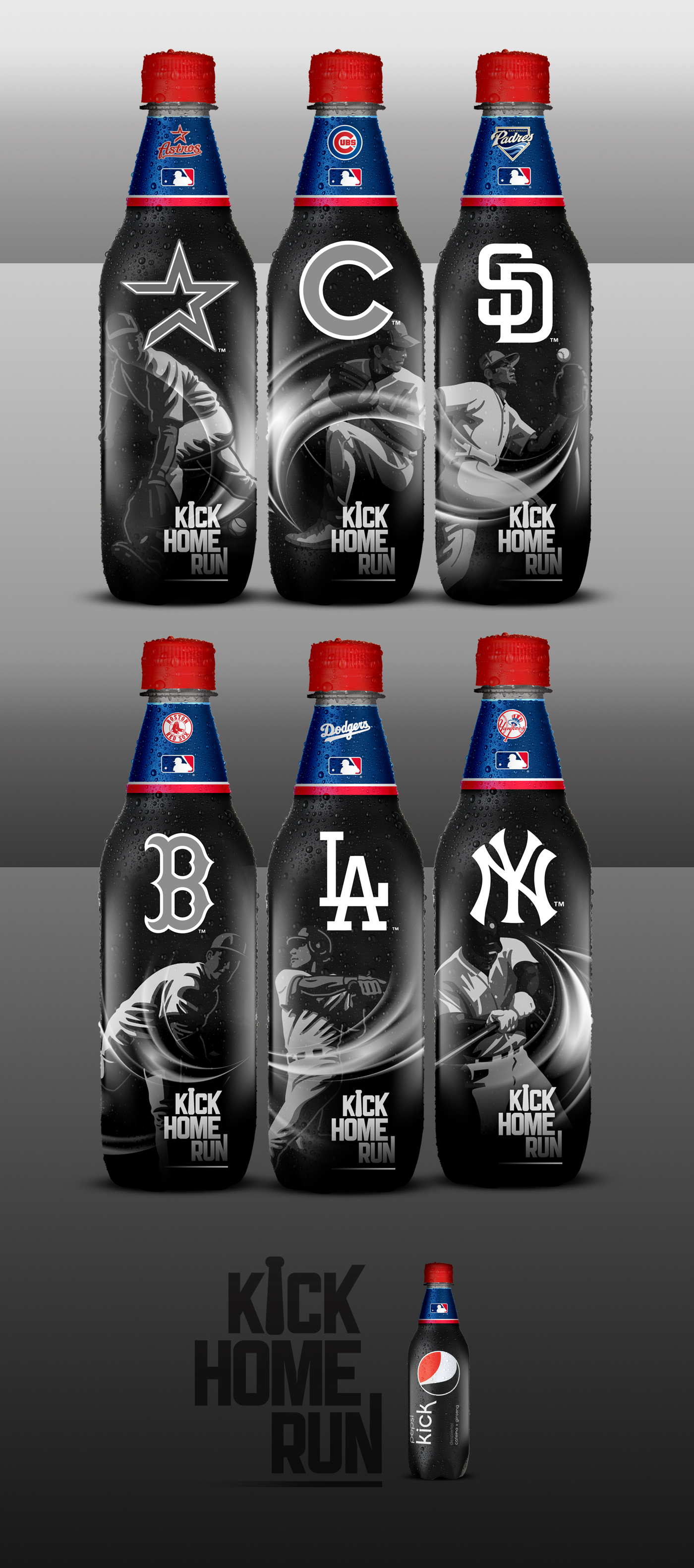pepsi kick packaging bottle Label bottle soda mlb pepsi Players Dark Label Ilustrativo family brand collect Collection base ball