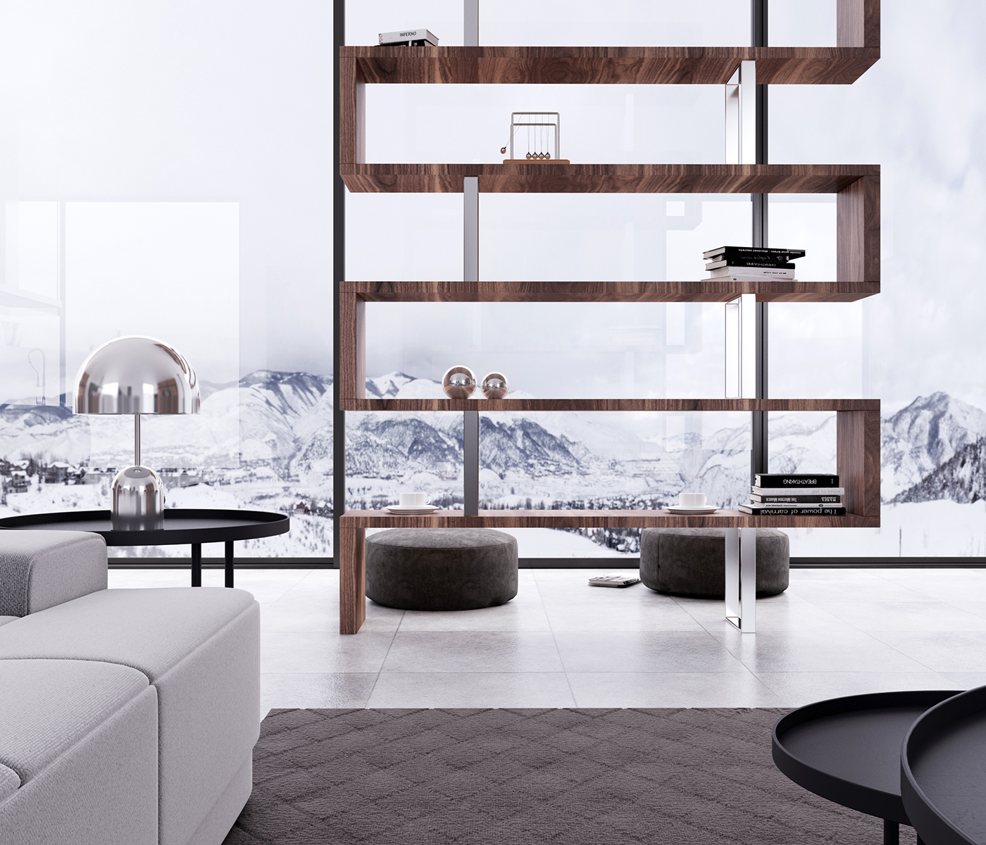 modern 3D winter living room kitchen bedroom interior design 
