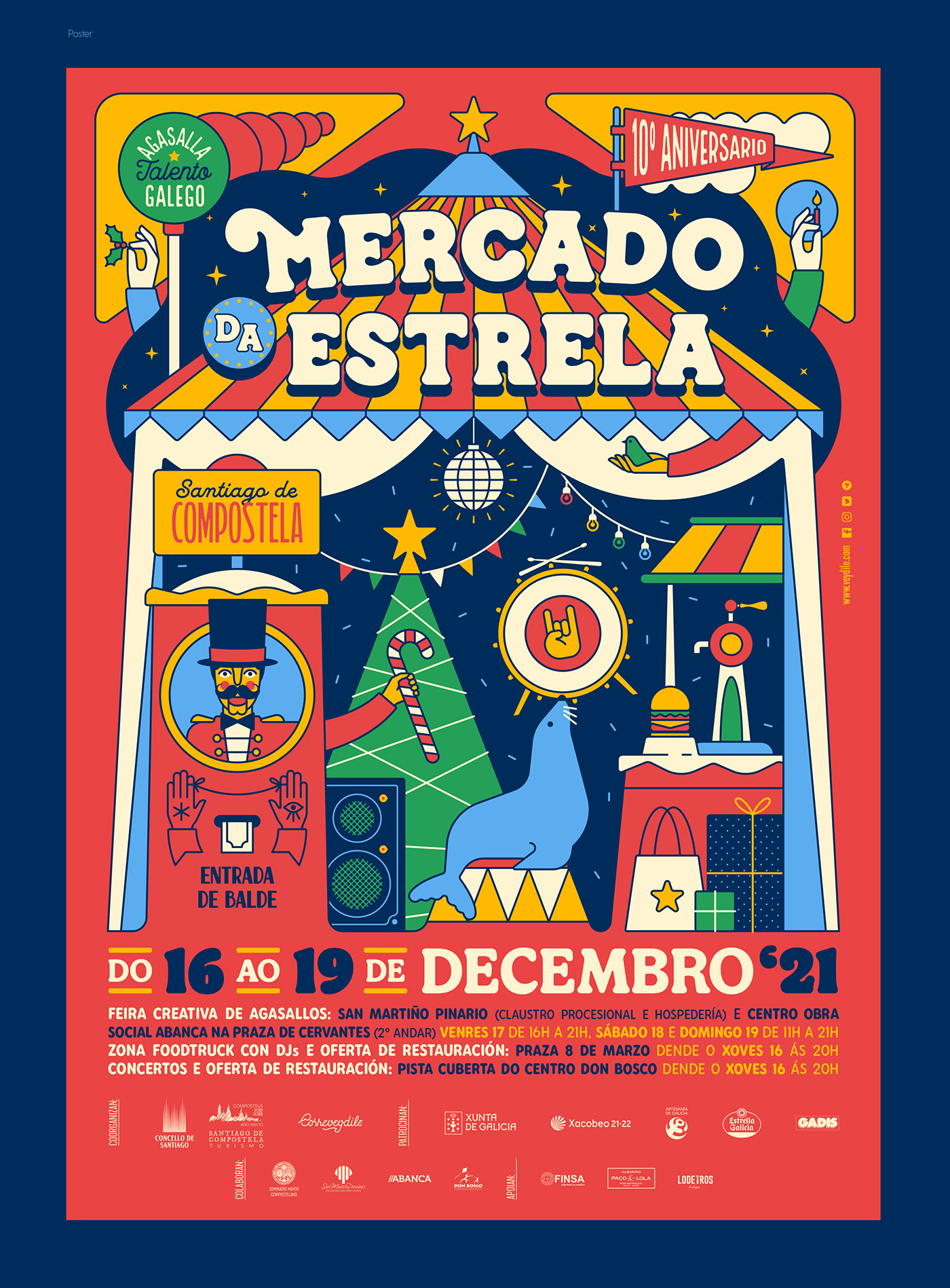 Christmas christmas street market Circus design flat graphic design  ILLUSTRATION  poster vector