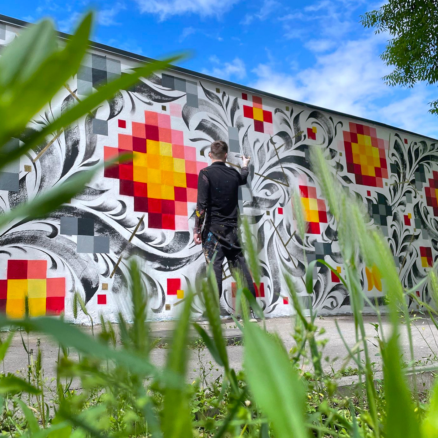 Pixel art Mural wall каллиграфия Graffiti public art стритарт