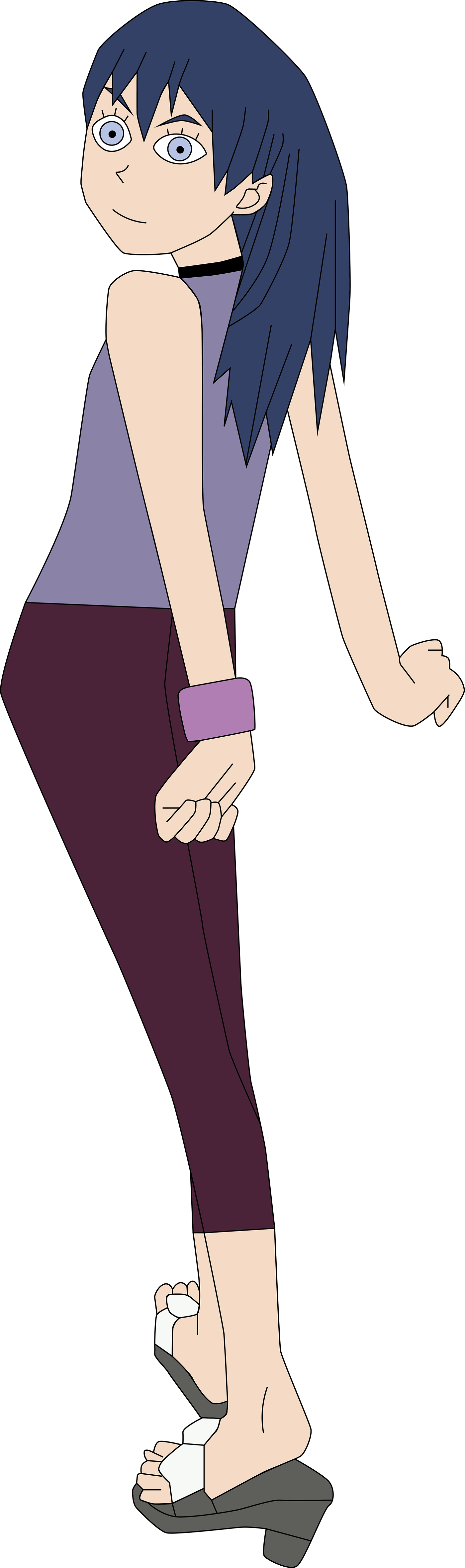 young girl Character design  long hair bracelet choker leggings high heels Sleeveless Shirt