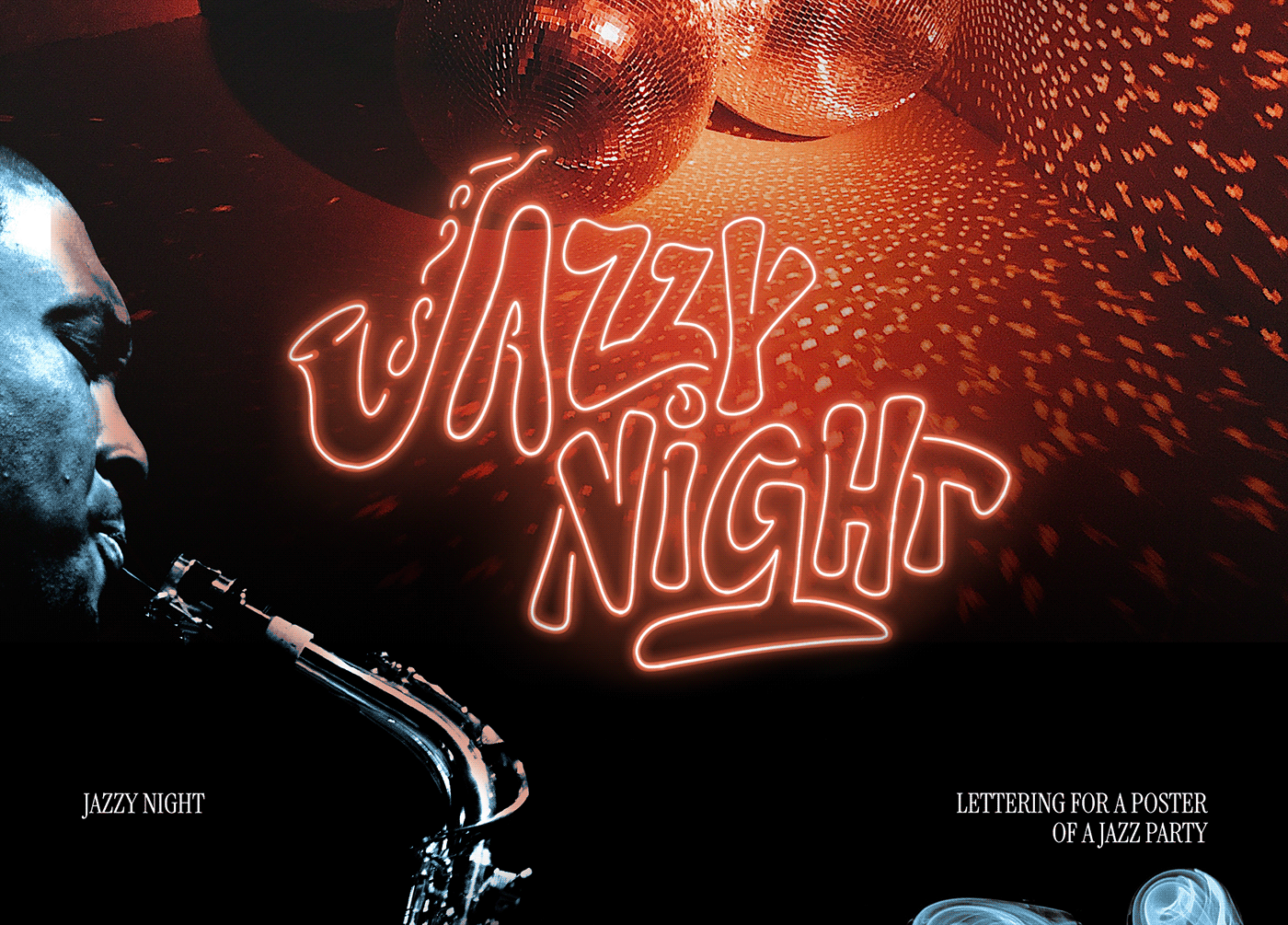 Lettering in neon style Jazzy Night for a poster of a Jazz Party