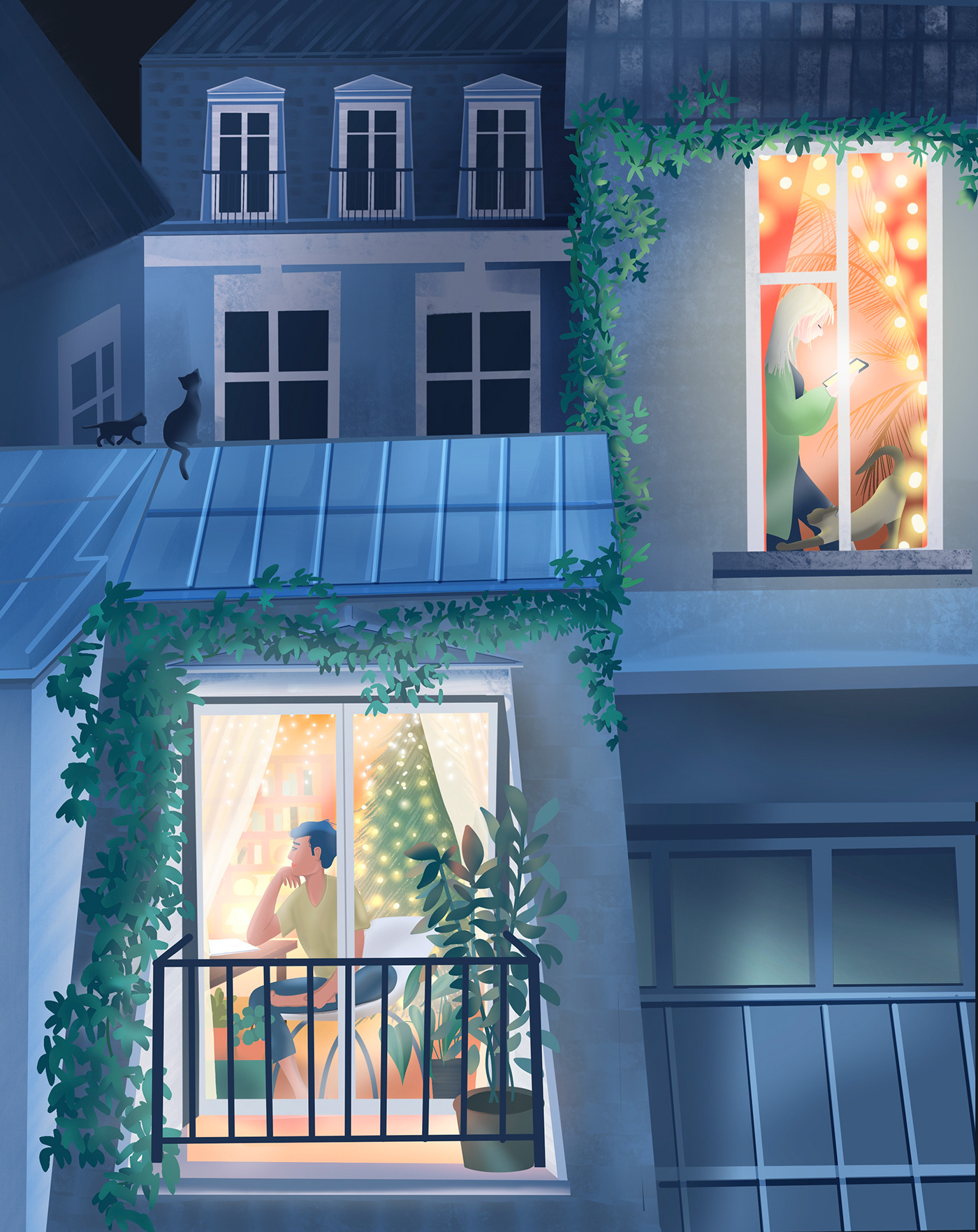 building Paris digitalart Procreate digital illustration fenêtres éclairées immeubleparis