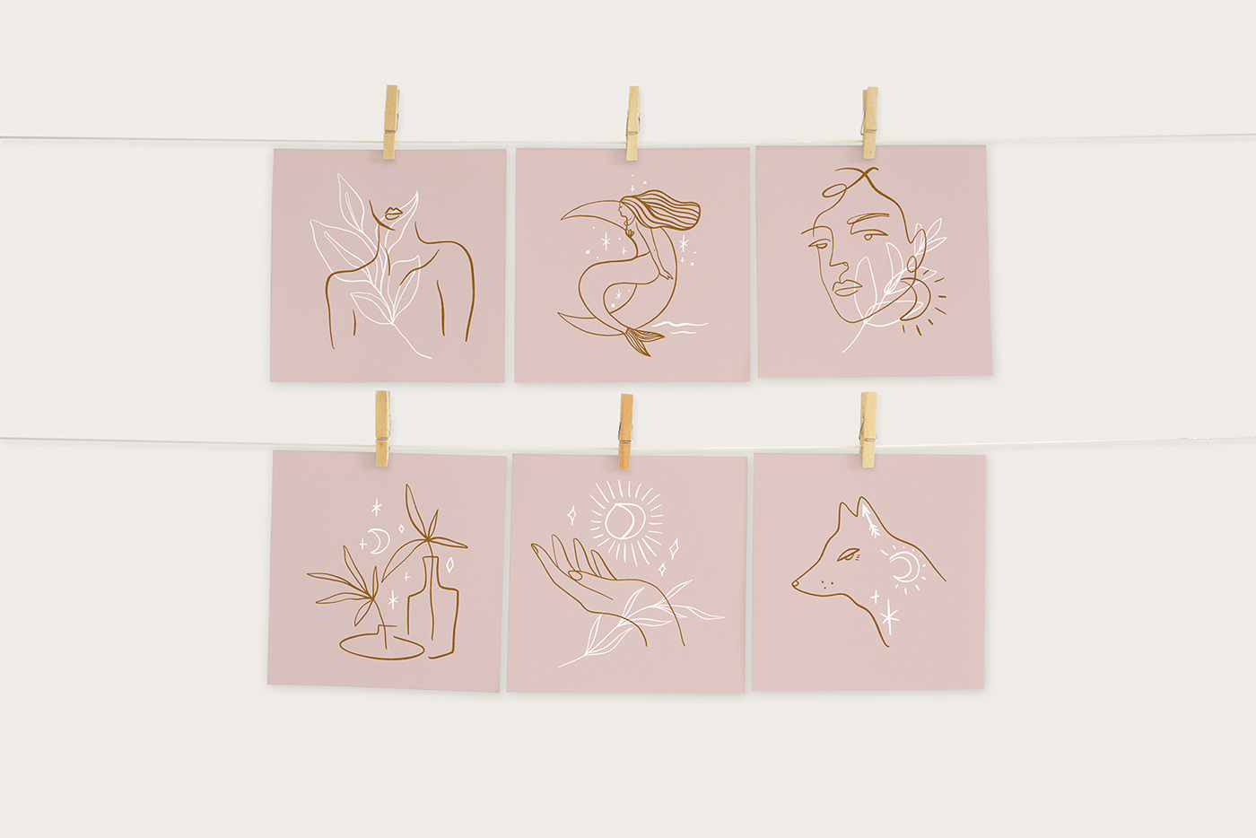 bundle clipart feminine icons line art minimal minimalist modern pastel vector