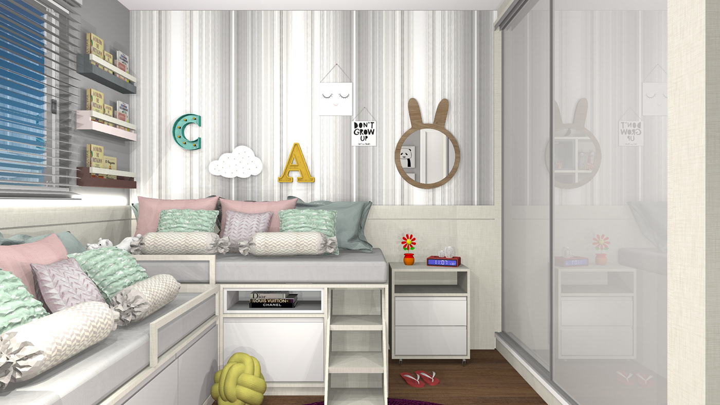 bedroom projeto Render 3D interior design  interiores decor home furniture marcenaria