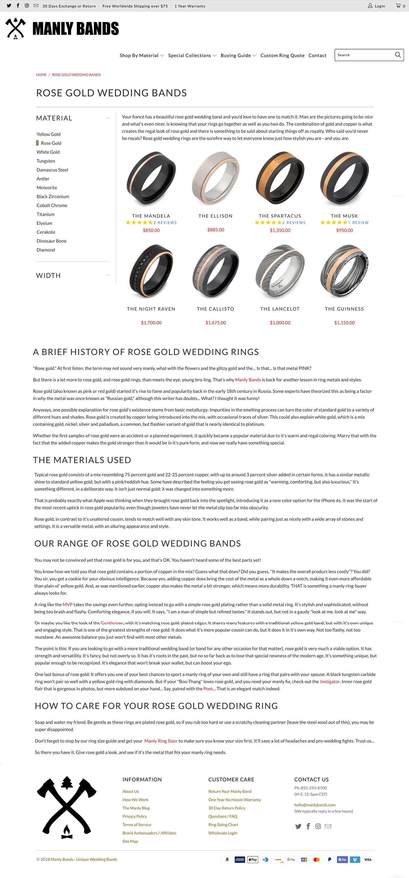 Manly Bands wedding rings Collection Page Shopping Experince UX design ui design Fitlers Shopping Ecommerce