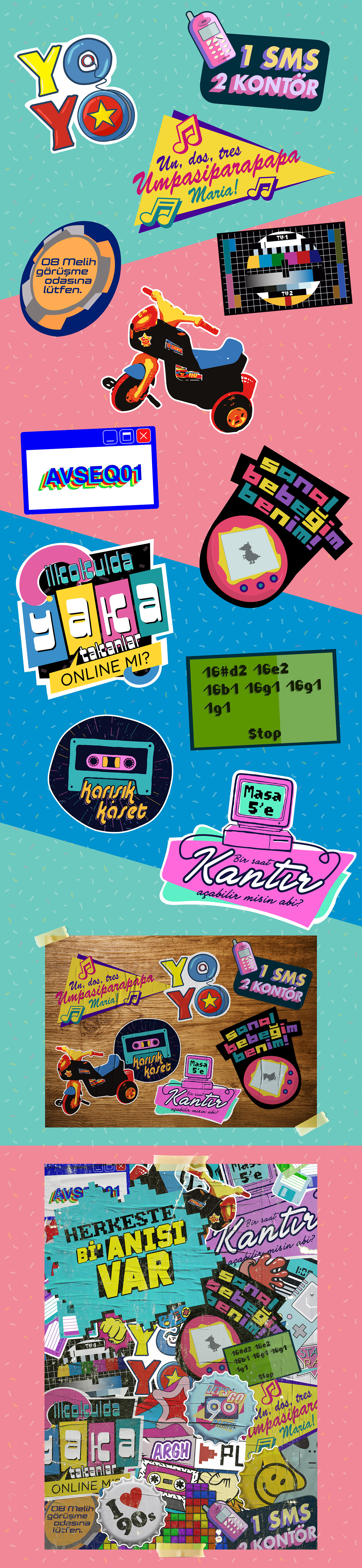 90's 90'lar sticker yoyo sanal bebek yaka error avseq01 SMS onlük yakası