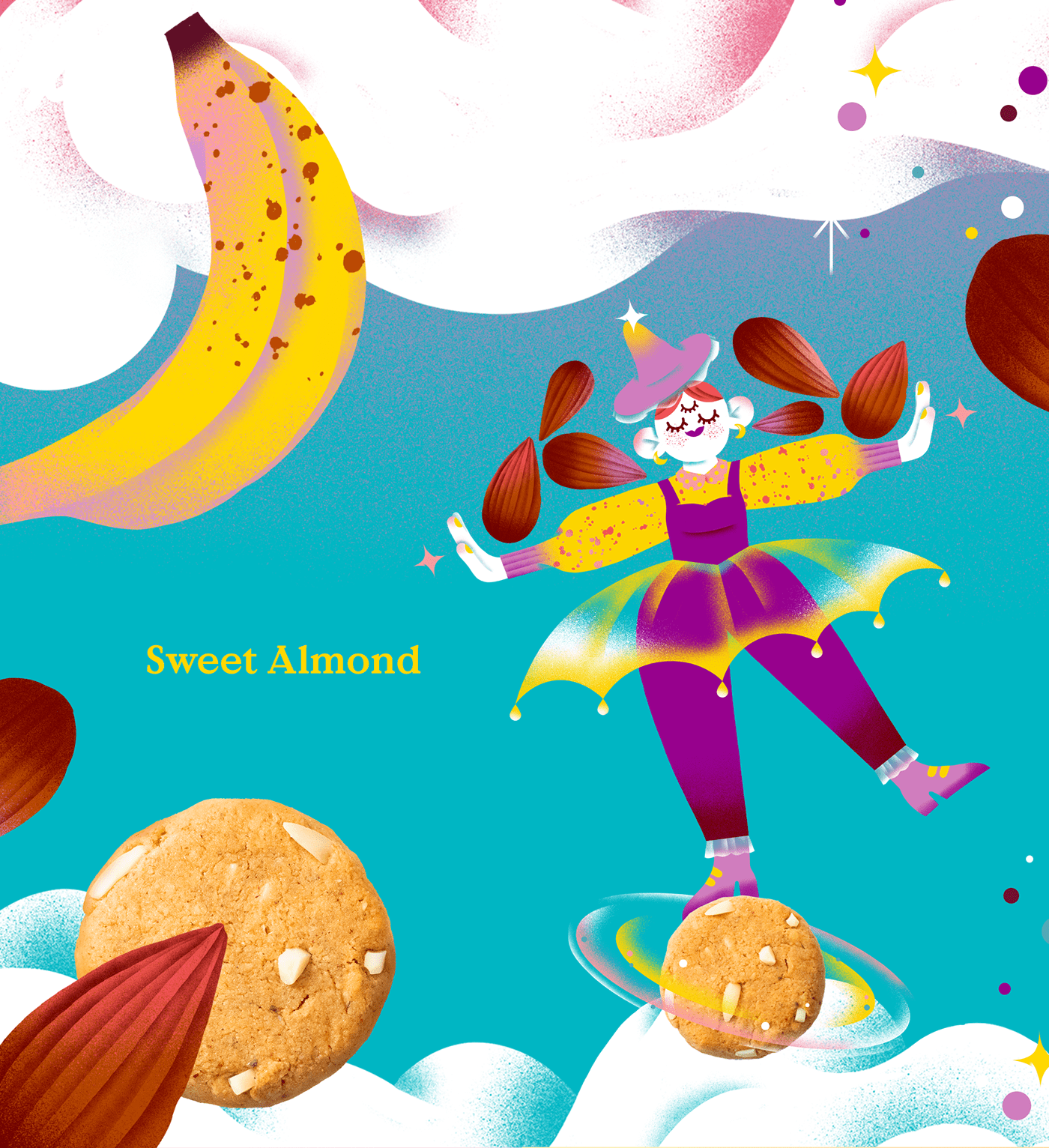 Character design  characters clouds cookies food illustration healthy Packaging Space 