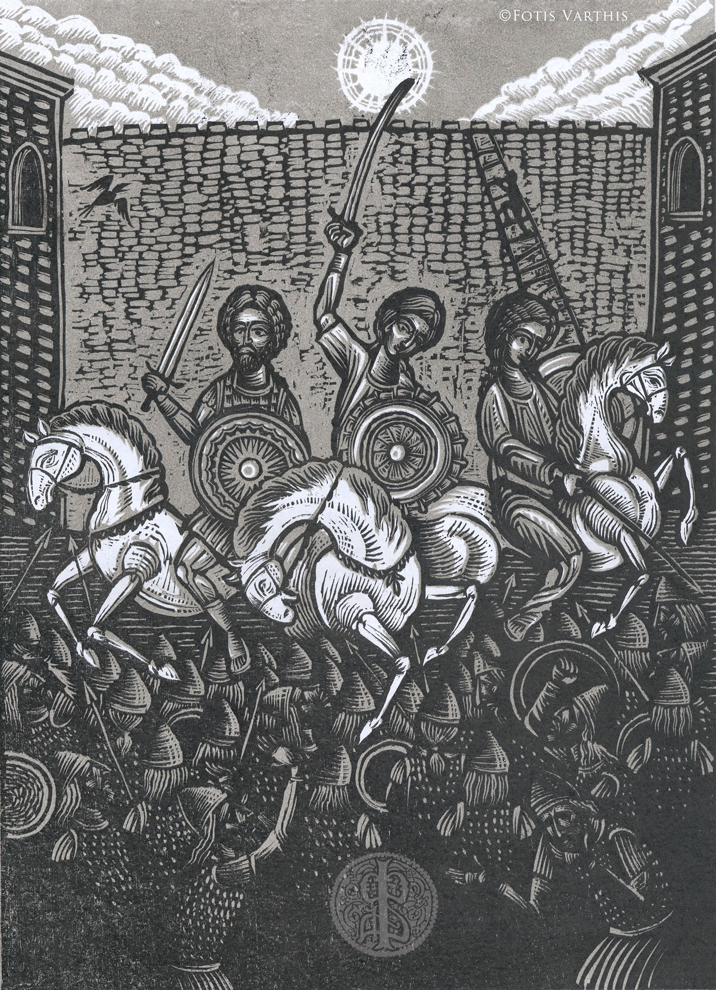 Byzantine horse battle DAWN army Sword fairytale book woodcut