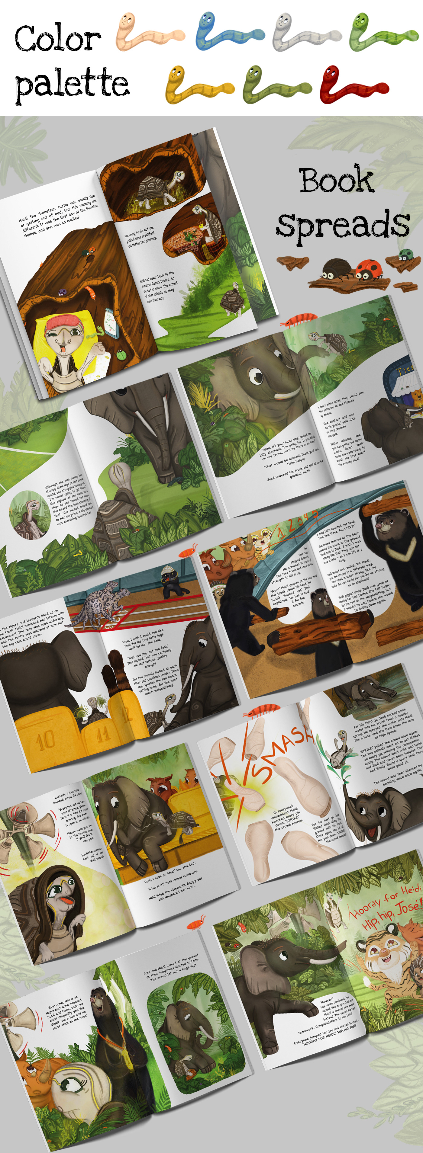 animal illustration digital illustration elephant ILLUSTRATION  Picture book Procreate PROCREATE ART rainforest sumatra Turtle