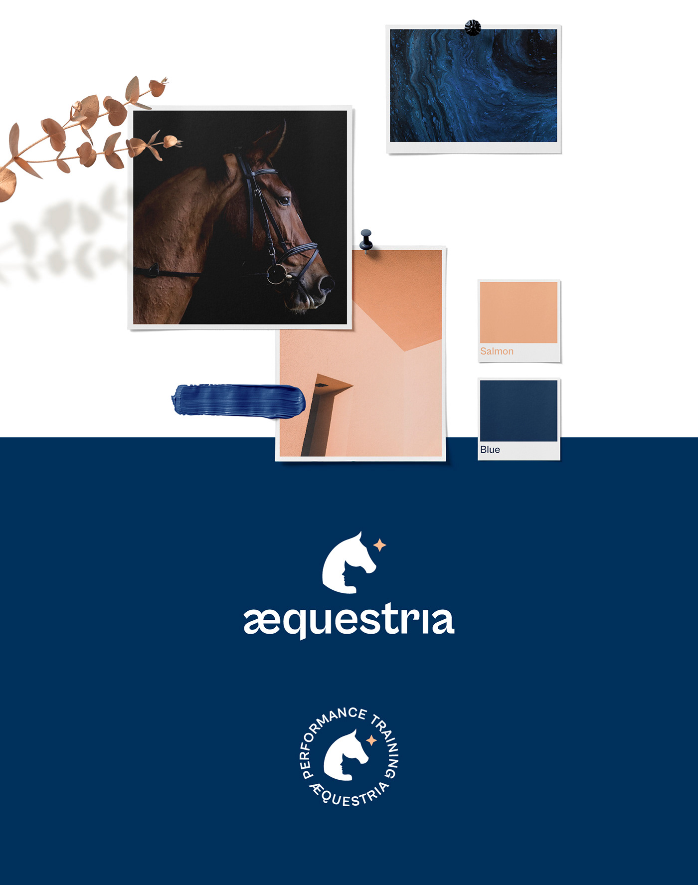 blue branding  horse Logo Design naming negative space Osteopathy horse branding horses logo negative space