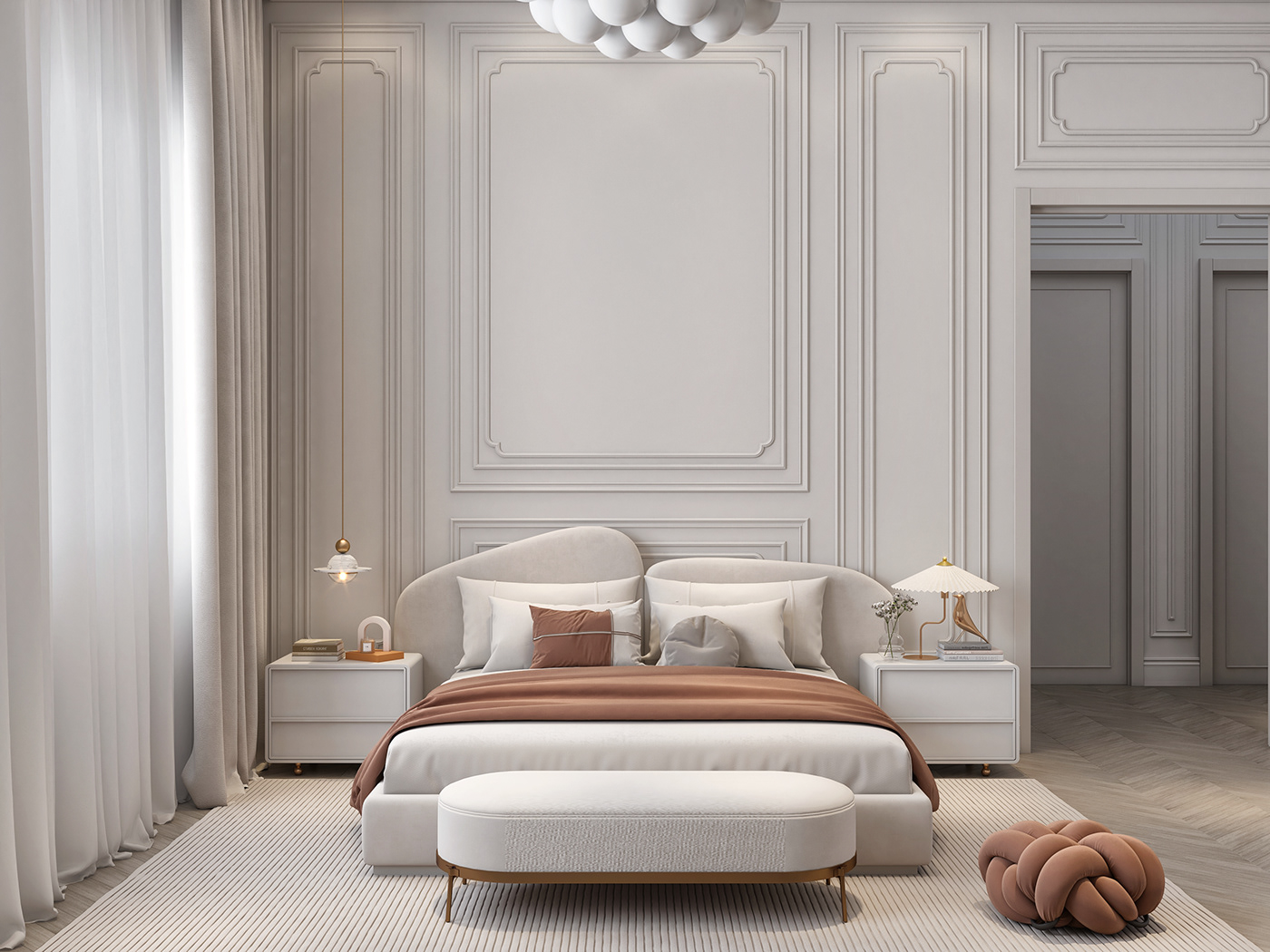 architecture interior design  visualization 3ds max vray neoclassic master bedroom bed lights modelling