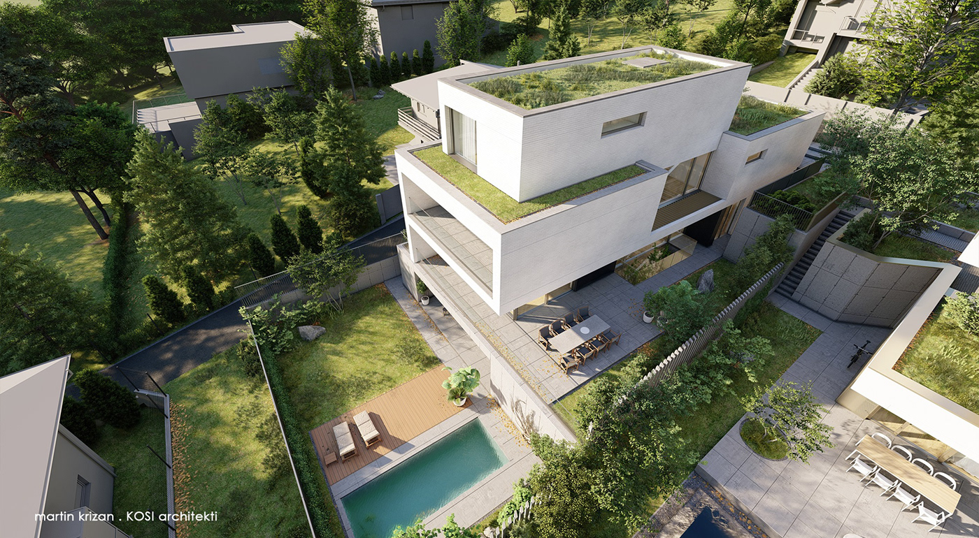 architecture Villa modern visualization Render archviz glass brick concrete house
