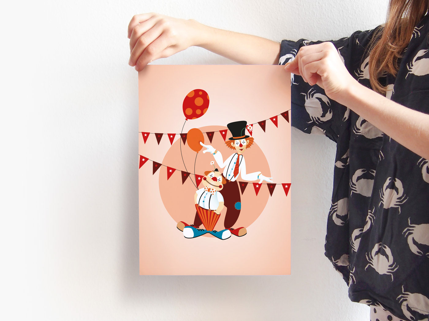 children Circus Clowns creative market illustrations lion nursery Retro vector vintage