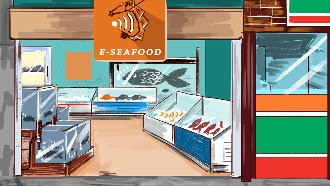 seafood business orange red Mobile app drawings color shrimp
