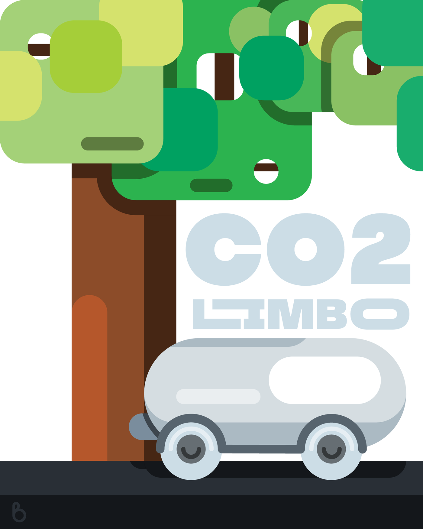 A poster about CO2 Limbo featuring a tree over a car.