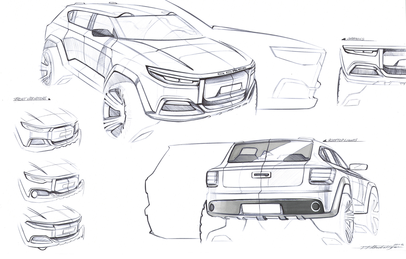 Qoros suv chinese rugged sketch rendering sketches Rims detail lights frame q-frame