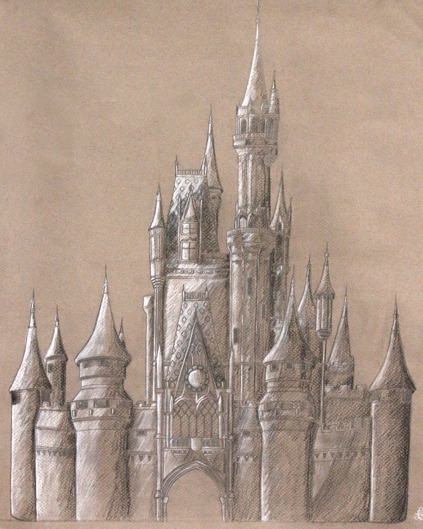 Castle disney charcoal Drawing  cinderella castle fine art
