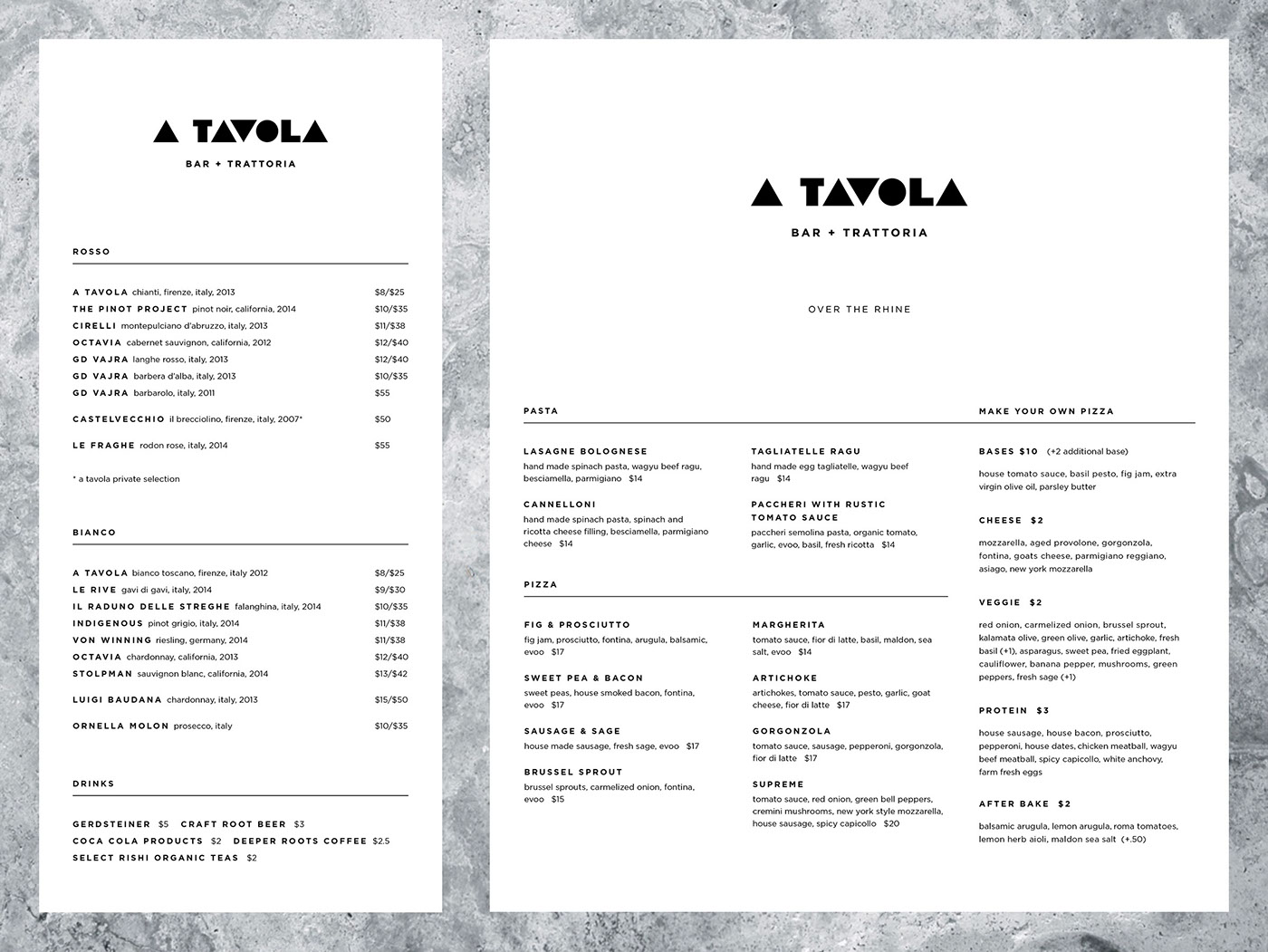 menu design restaurant A Tavola