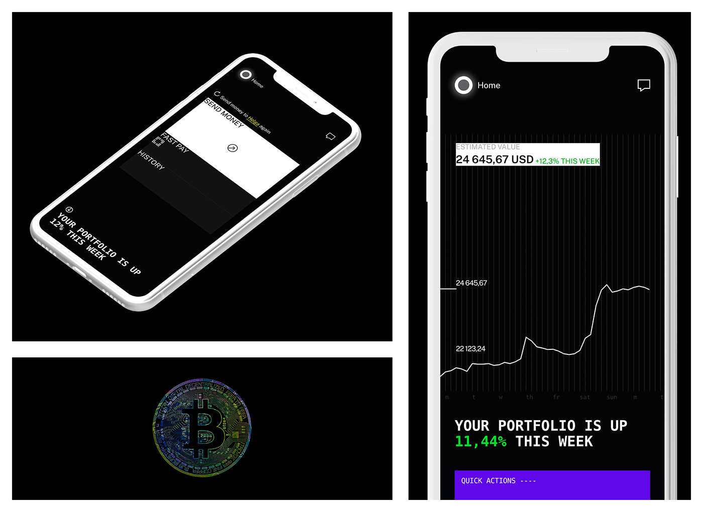 UI ux app bitcoin crypto dark minimal mobile banking banking app