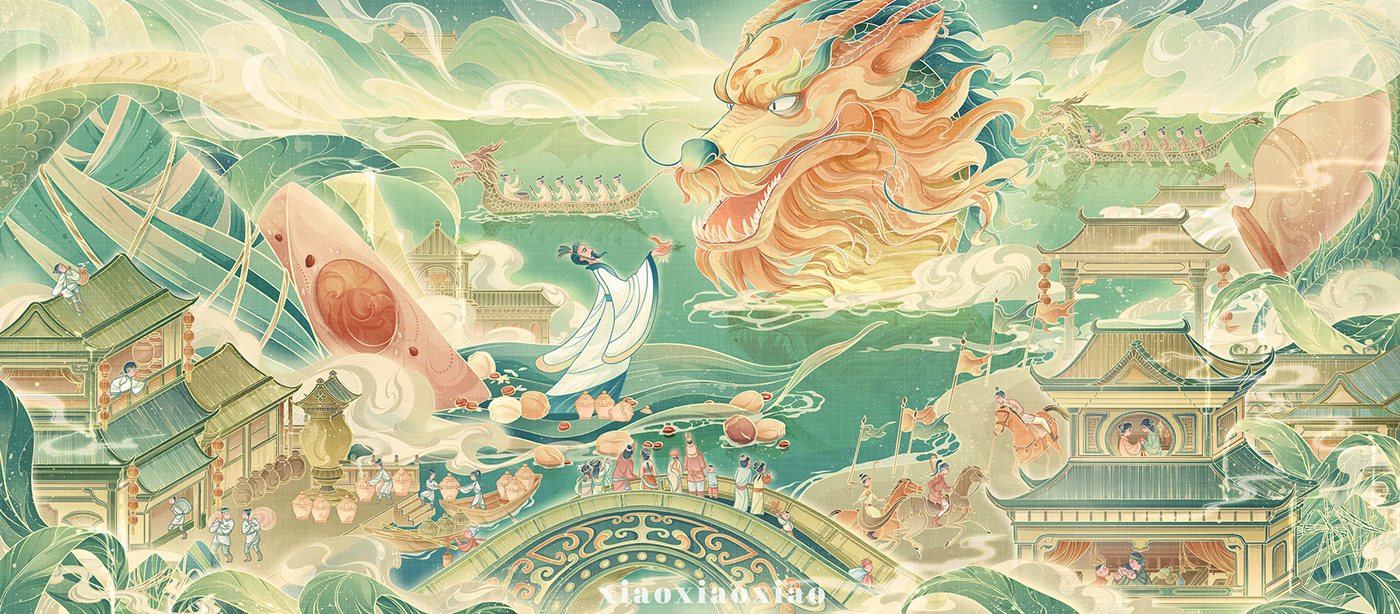 端午 插画 粽子 插图 包装 商业插画 国潮 中国风   Chinese style dragon boat festival