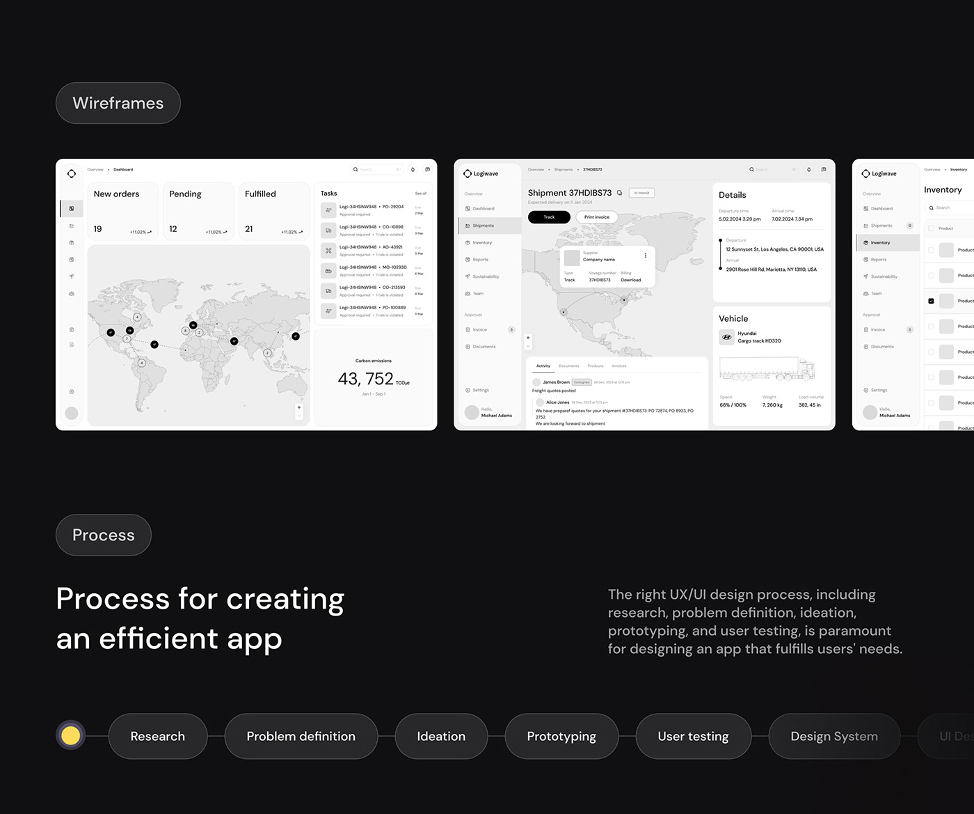 Logistics shipping web app dashboard Figma UI/UX user interface app design user experience UX design