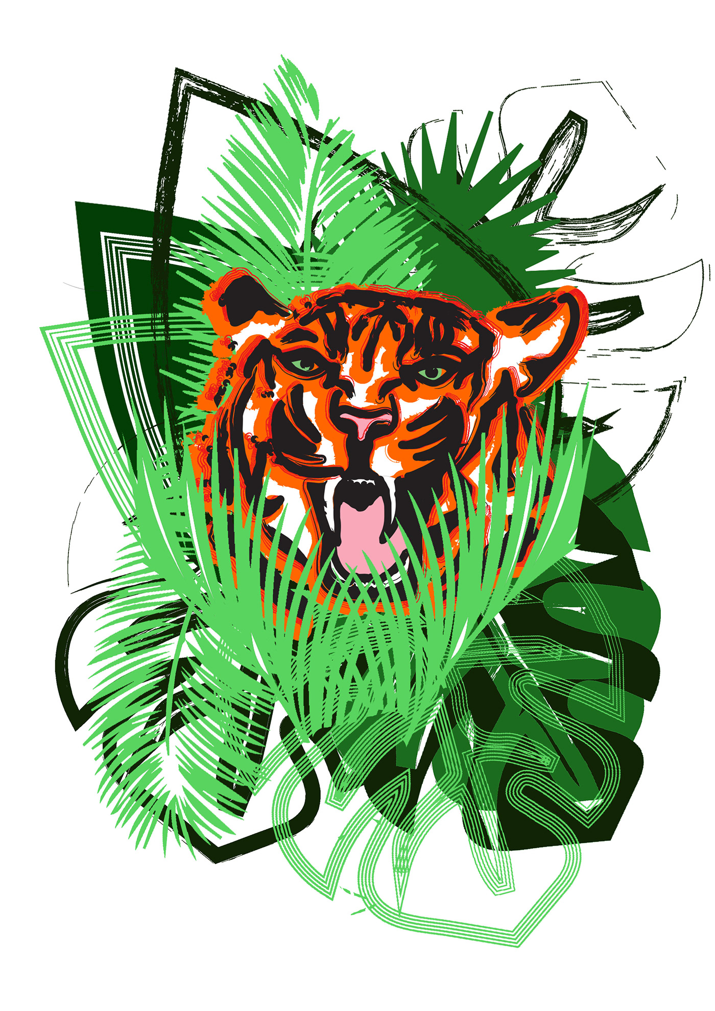 tiger animals digital pattern leaves savetheanimals endangered animals jungle contrast Textiles