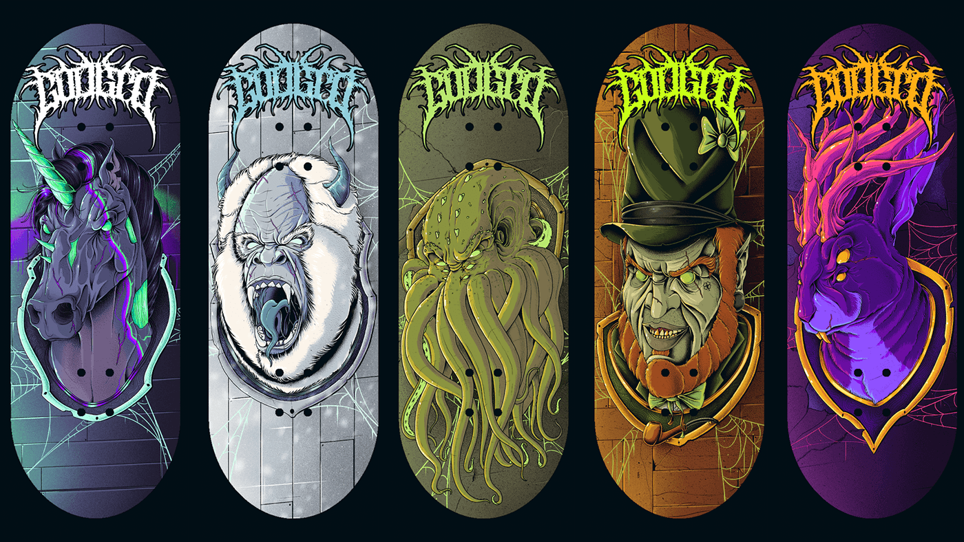 ILLUSTRATION  Digital Art  colorful dark tattoo skull skateboard fingerboard deck Drawing 