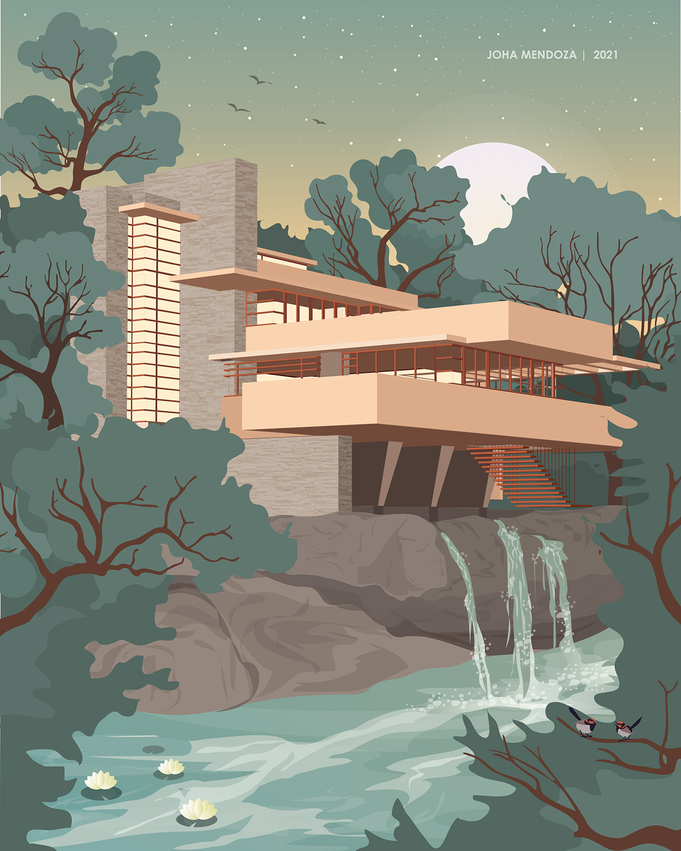 architecture arquitectura casa de la cascada Frank Lloyd Wright ILLUSTRATION  ilustracion water