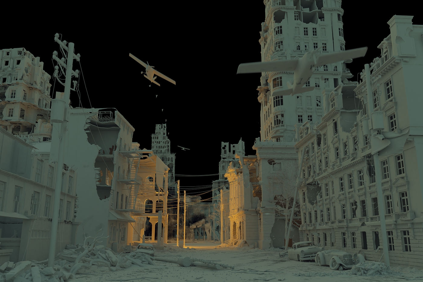 War planes bomb Fighter fire destruction 3D 3dsmax visualization rendering