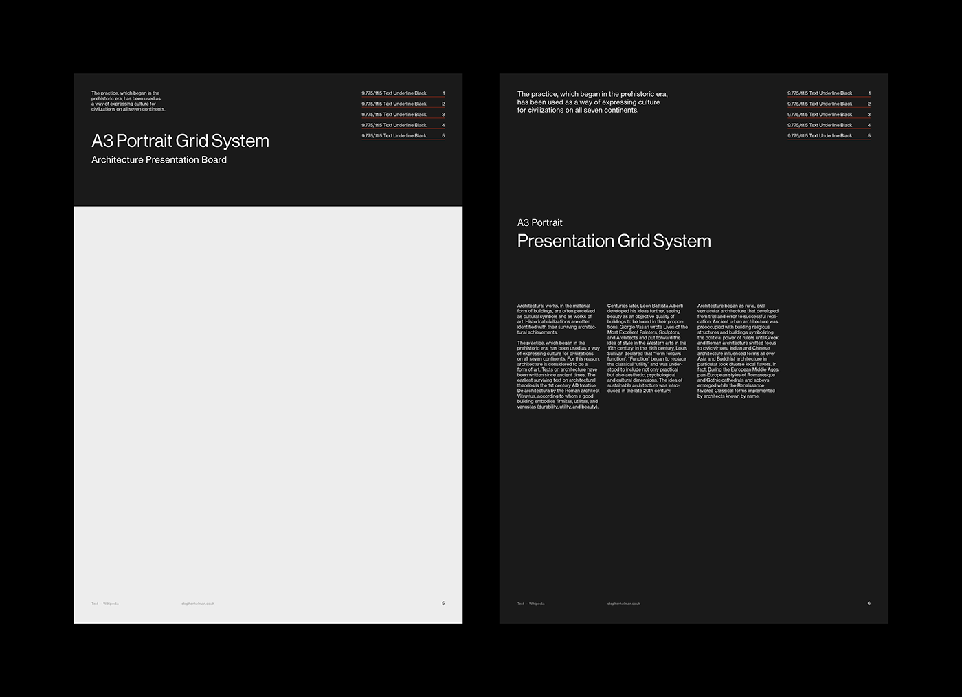 A3 Presentation Grid System for Adobe InDesign – cover layout black background