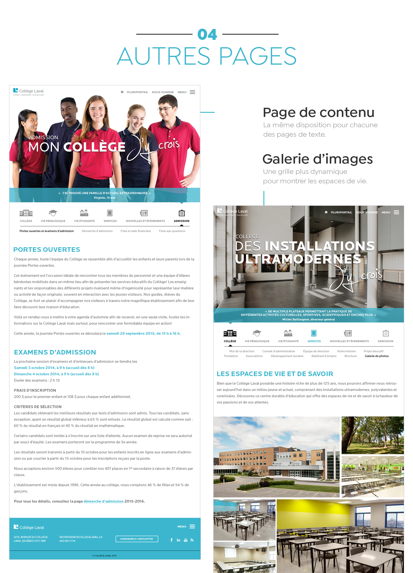 Collège Laval Website Interface clean cyan gray ux UI architecture d'information Web Design 