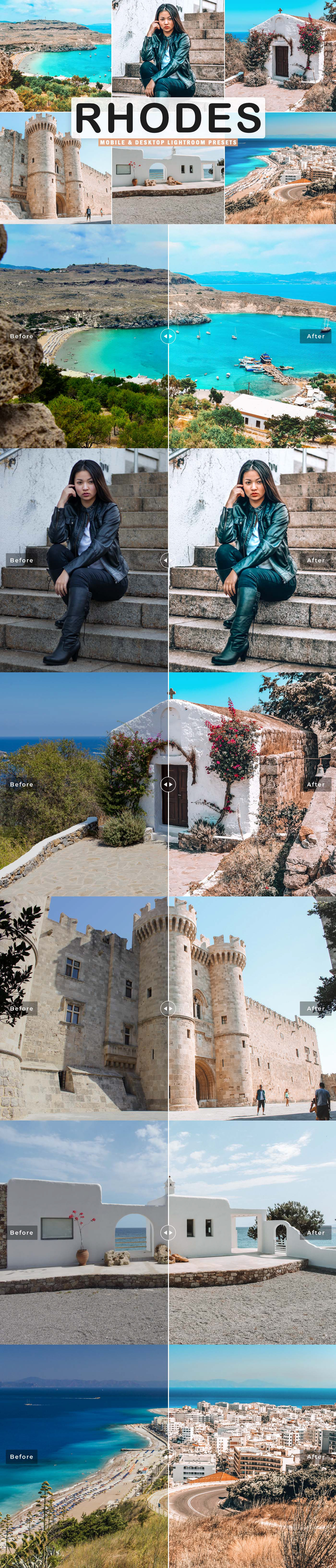 Free Rhodes Lightroom Presets will help you add bright, crystal blue, turquoise & dramatic tones.