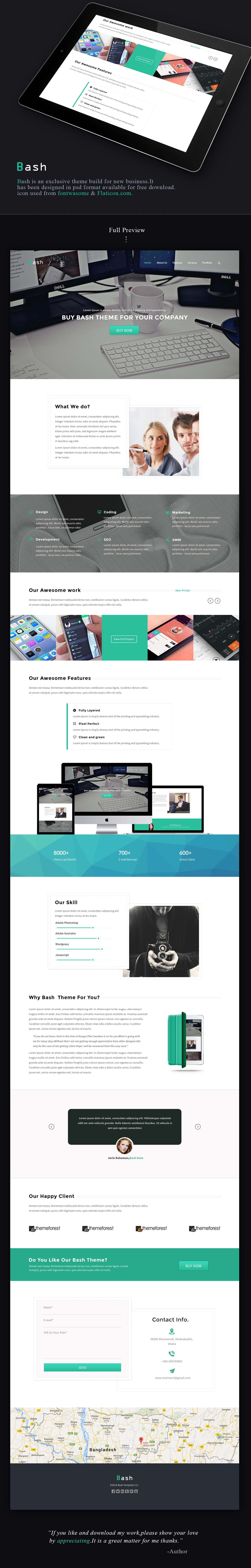 UI ux bash landing page creative template  psd free free psd free web template clean minimal design design corporate apps apps design