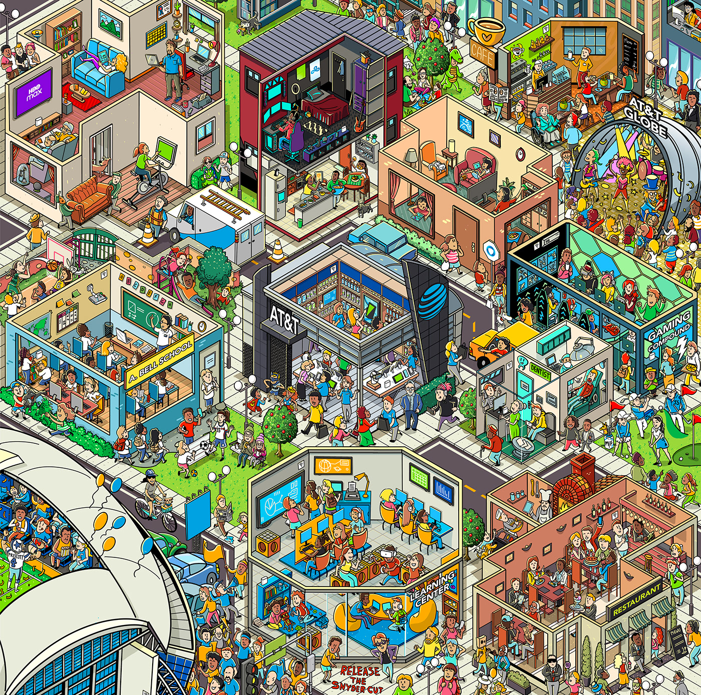 seek-and-find wheres waldo wheres wally Isometric Internet Technology detailed colorful Web search-and-find