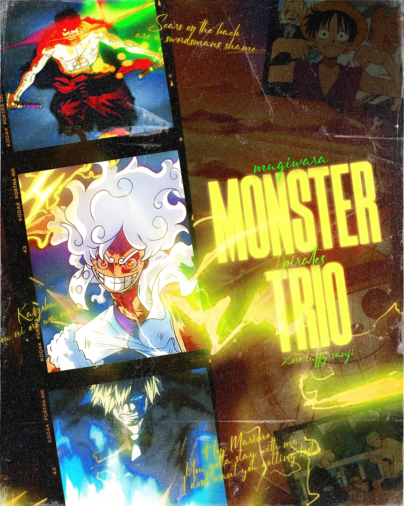 one piece anime Monster Trio zoro luffy sanji Mugiwara Netflix poster kaizoku
