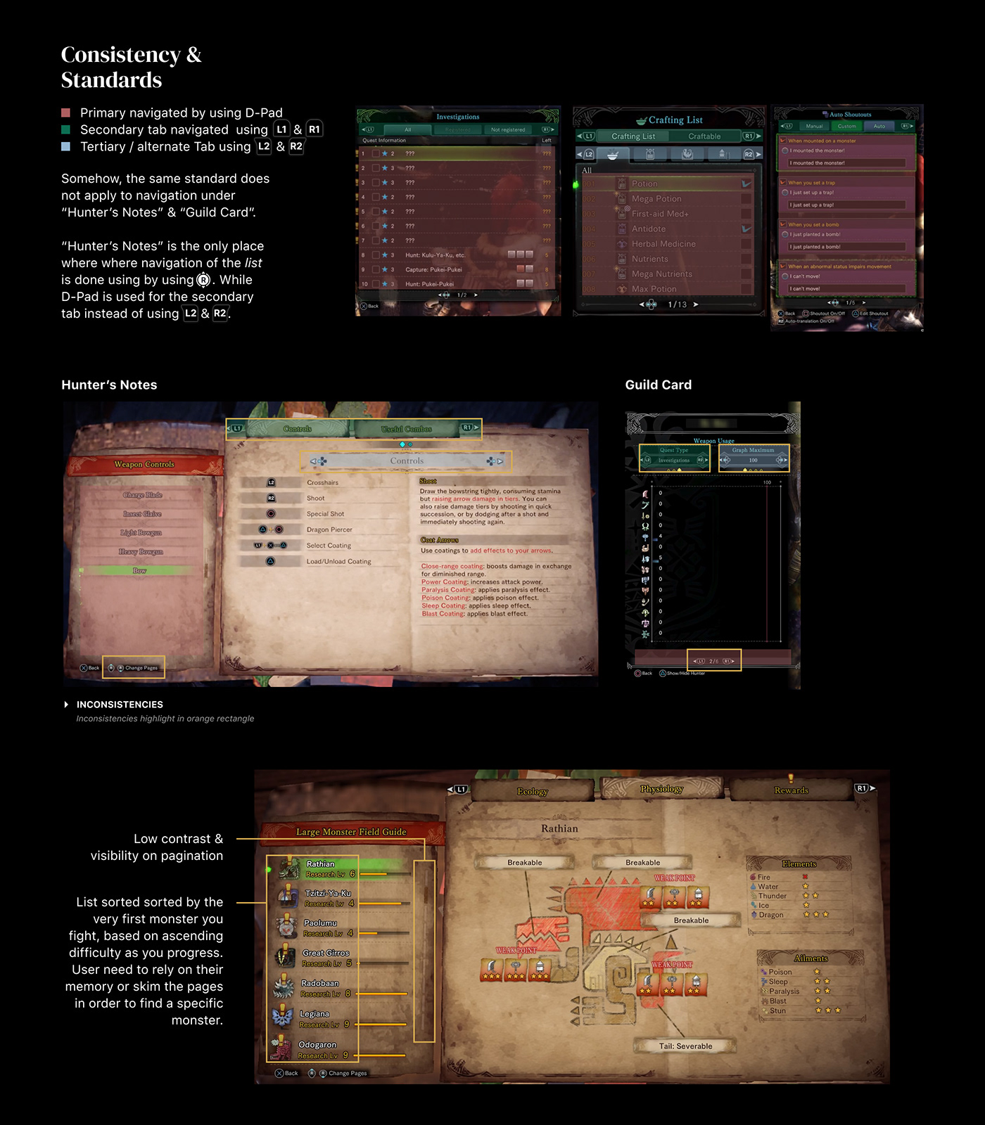 Case Study console design GUI Monster Hunter UI ux capcom Gaming video game