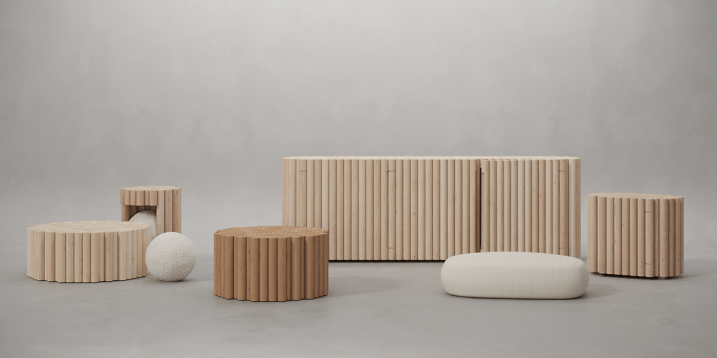 furniture design  interior design  corona render  table cabinet sofa contemporary conceptual parametric wood