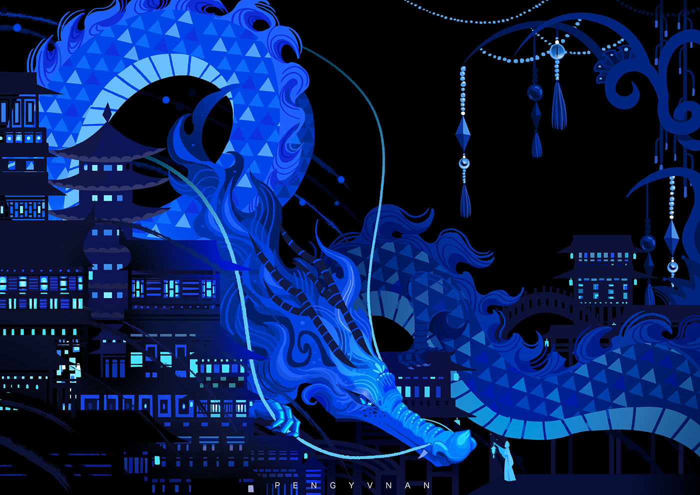 blue chinese culture 中国风   插画 蓝色 