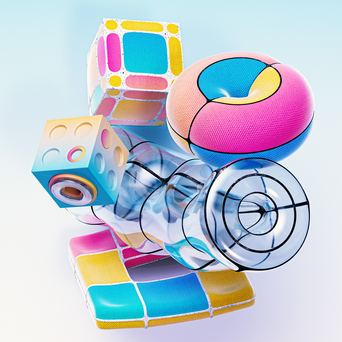 3DType abstract boardgame Candy glass gradient lettering plastic transparent type