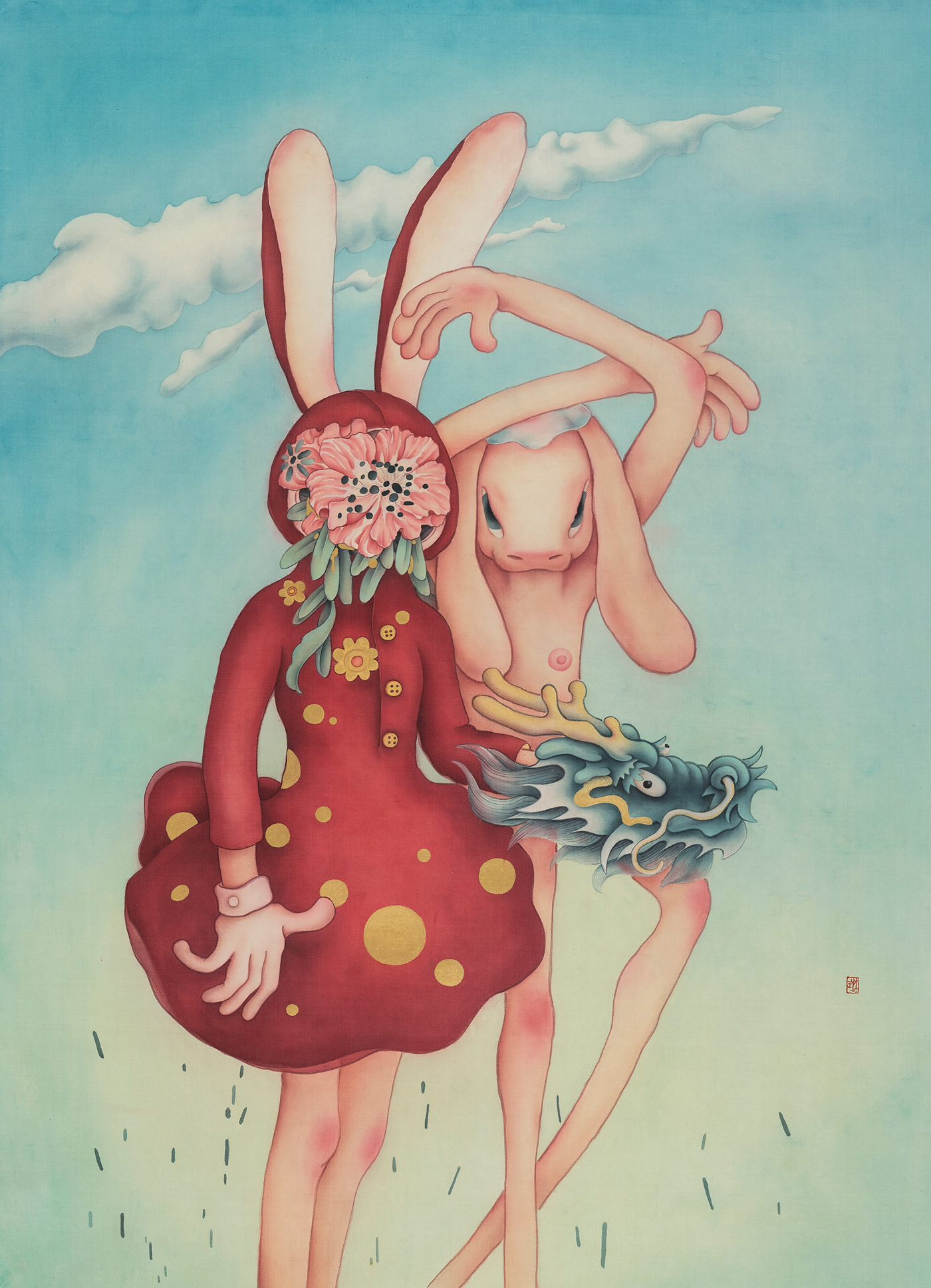 art contemporary art Drawing  fantasy fine art inspiration painting   rabbit silk painting wonderland